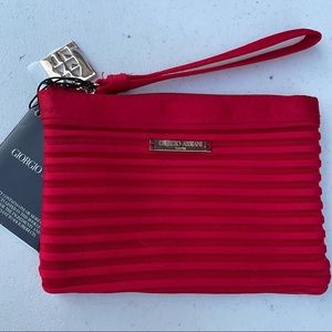 Giorgio Armani Red Satin Wallet Clutch Coin Purse